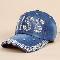 Damen funkelnde Baseballkappe aus hochwertigem Denim mit Strassverzierungen WW