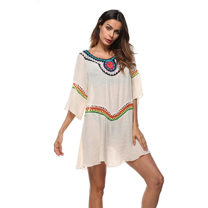 Damen Strandtunika mit bunten Stickereien und weiten Ärmeln W&W Mode