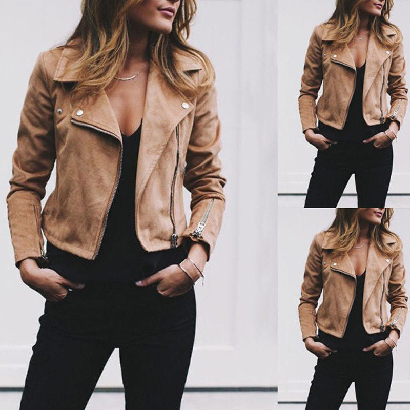 Damen Bikerjacke mit strukturiertem Wildleder-Look und asymmetrischem Reißverschluss WW