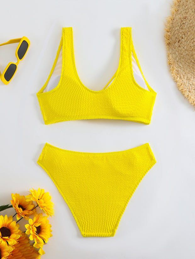 Damen Bikini mit strukturiertem Oberteil und hoher Taille WW