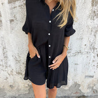 Damen lässiges Hemd-Outfit mit Shorts im Übergröße Design WW