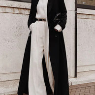 Damen klassischer Maxi-Mantel mit eleganten Falten und Taschen WW