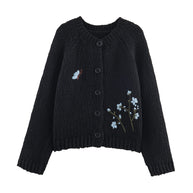 Damen Strickjacke mit floralem Stickmuster und Knopfverschluss WW