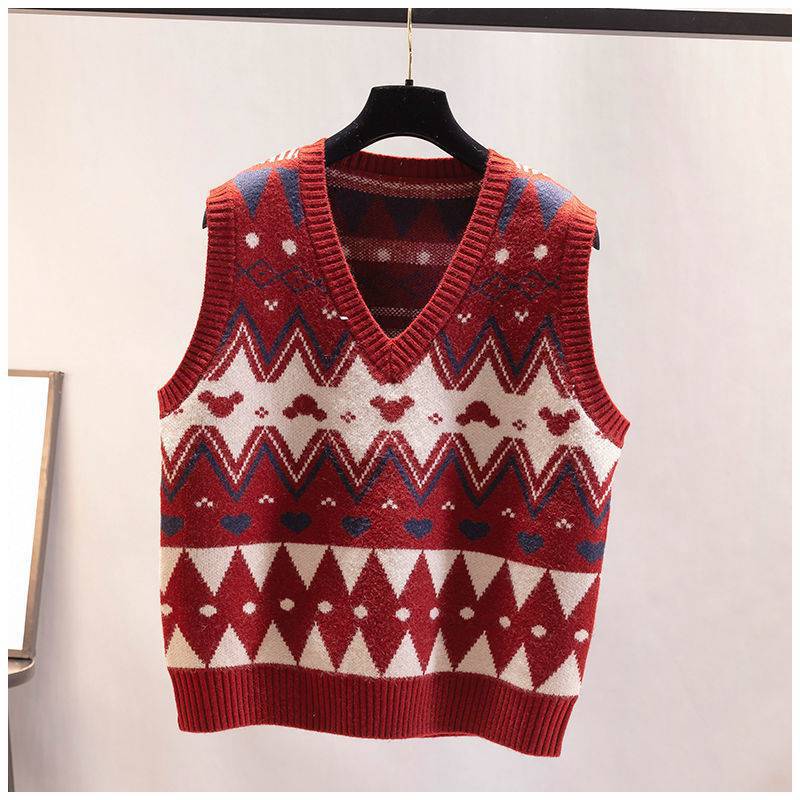 Damen Strickweste mit V-Ausschnitt und geometrischem Muster WW