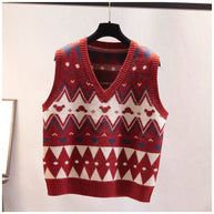 Damen Strickweste mit V-Ausschnitt und geometrischem Muster WW
