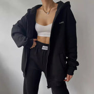 Damen lässiger Oversized Hoodie mit durchgehendem Reißverschluss und praktischen Kängurutaschen WW