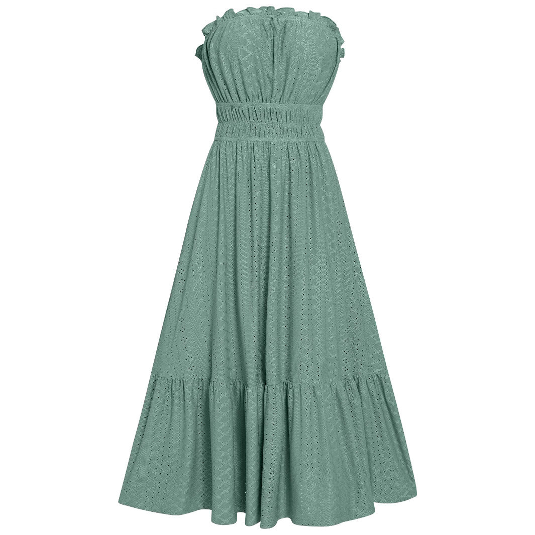 Damen Sommerliches Bandeau-Kleid mit Rüschendetails und gehäkeltem Stoff WW