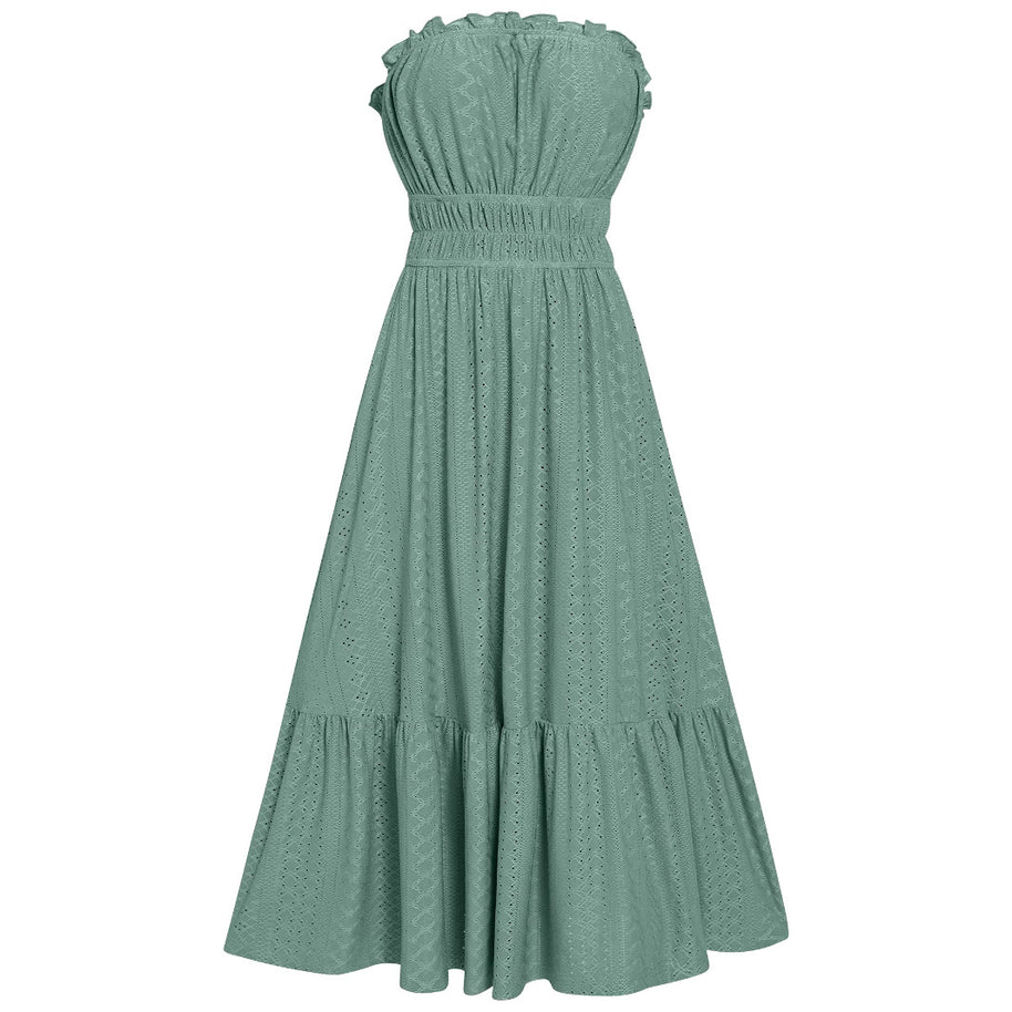 Damen Sommerliches Bandeau-Kleid mit Rüschendetails und gehäkeltem Stoff WW