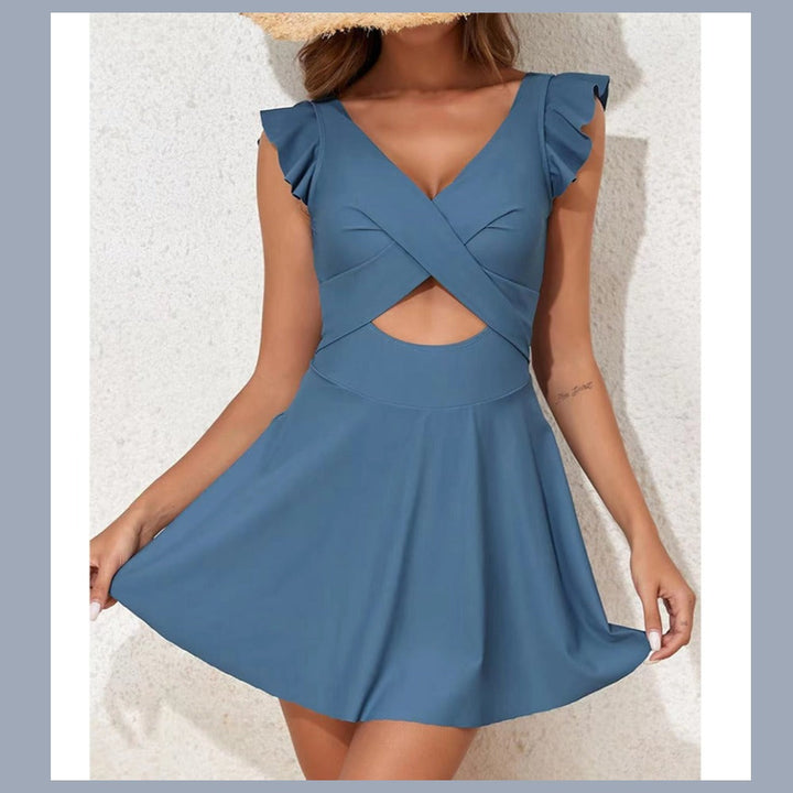 Damen Denim-Kleid mit Rüschendetails und femininer Silhouette W&W Mode