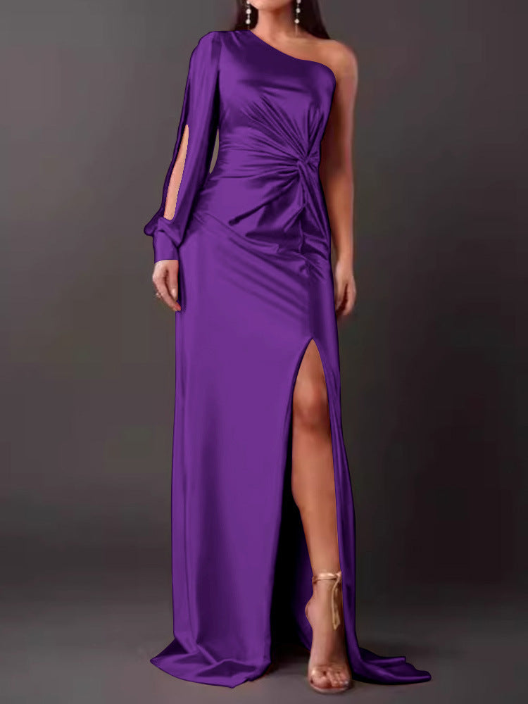 Damen Abendkleid mit asymmetrischem Ausschnitt und eleganter Faltenlegung WW