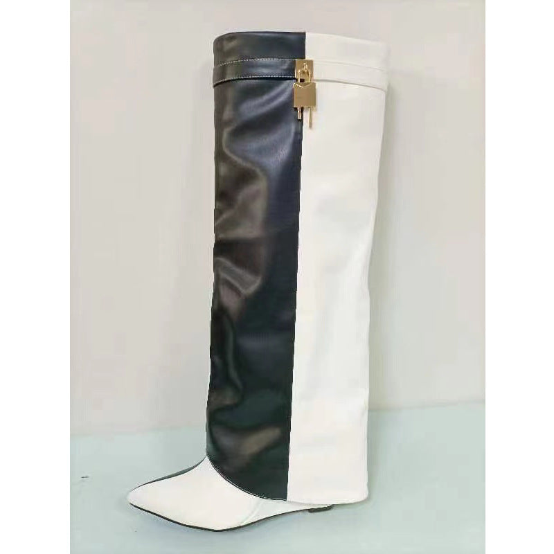 Damen Hochglanz Regenbogen Über-die-Knie Stiletto Stiefel WW