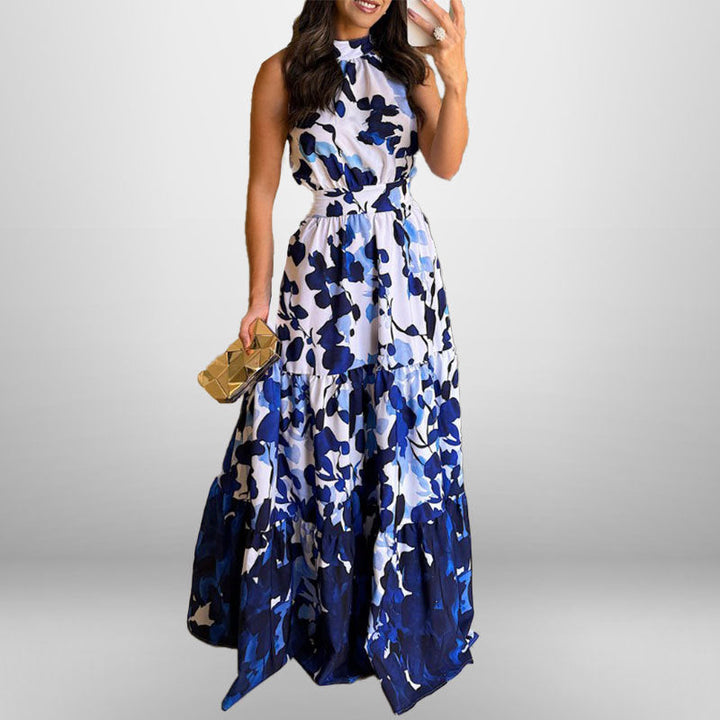 Damen Maxikleid mit elegantem Stehkragen und fließendem Rock W&W Mode