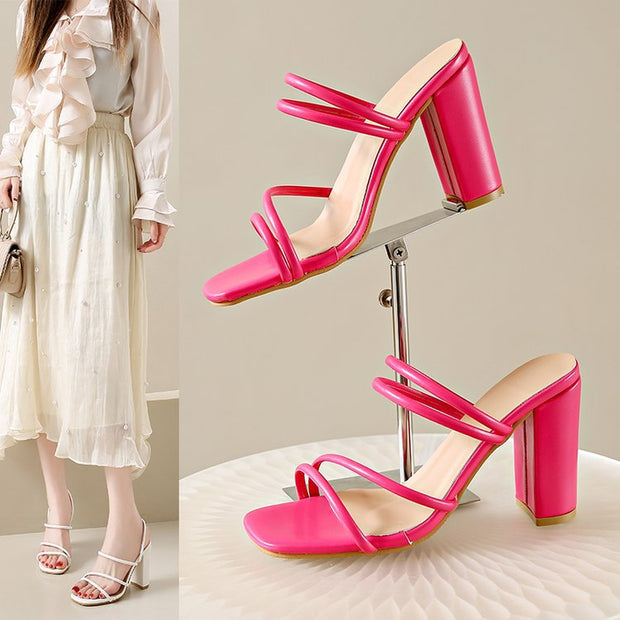 Damen offene High-Heel-Pantoletten mit modischem Riemchen-Design W&W