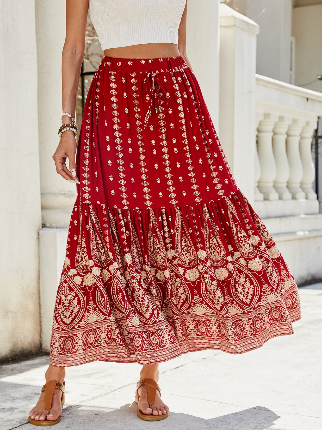 Damen weite Boho-Rock mit verzierten Volants WW