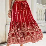Damen weite Boho-Rock mit verzierten Volants WW