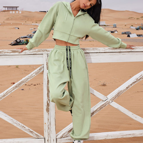 Damen sportliches Lounge-Set mit cropped Hoodie und elastischer Jogginghose WW