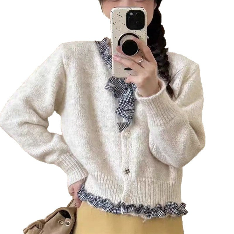 Damen Strickjacke mit Rüschen und eleganter Schleife WW