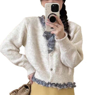 Damen Strickjacke mit Rüschen und eleganter Schleife WW