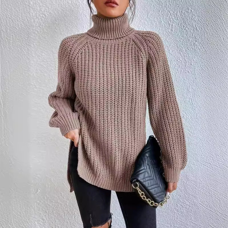 Damen Strickpullover mit hohem Kragen und strukturiertem Wabenmuster WW