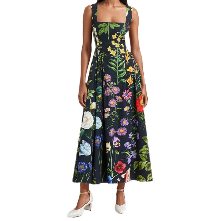 Damen Maxikleid mit quadratischem Ausschnitt und lebhaftem Floraldesign W&W Mode