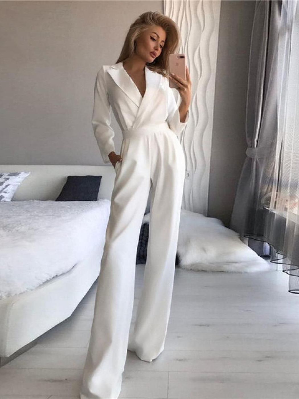 W&W Mode Langärmeliger Jumpsuit mit schmaler Passform für Frauen