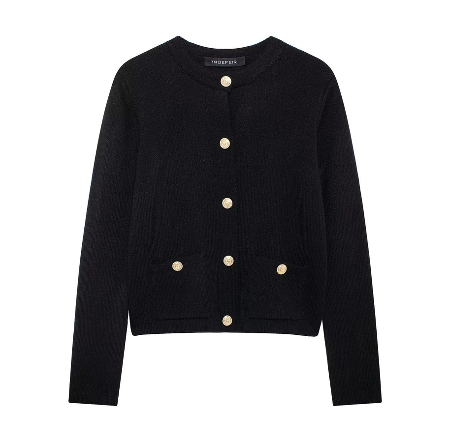 Damen Strickjacke mit schimmernden Knöpfen und Taschen WW