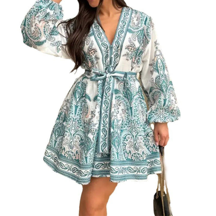 Damen Wickelkleid mit verspieltem Paisleymuster und elastischem Taillengürtel W&W Mode