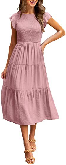 Damen Midikleid mit gesmoktem Oberteil und voluminösem Rock WW