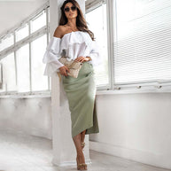 Damen Midi-Rock mit eleganten Knopfdetails und seitlichem Schlitz WW