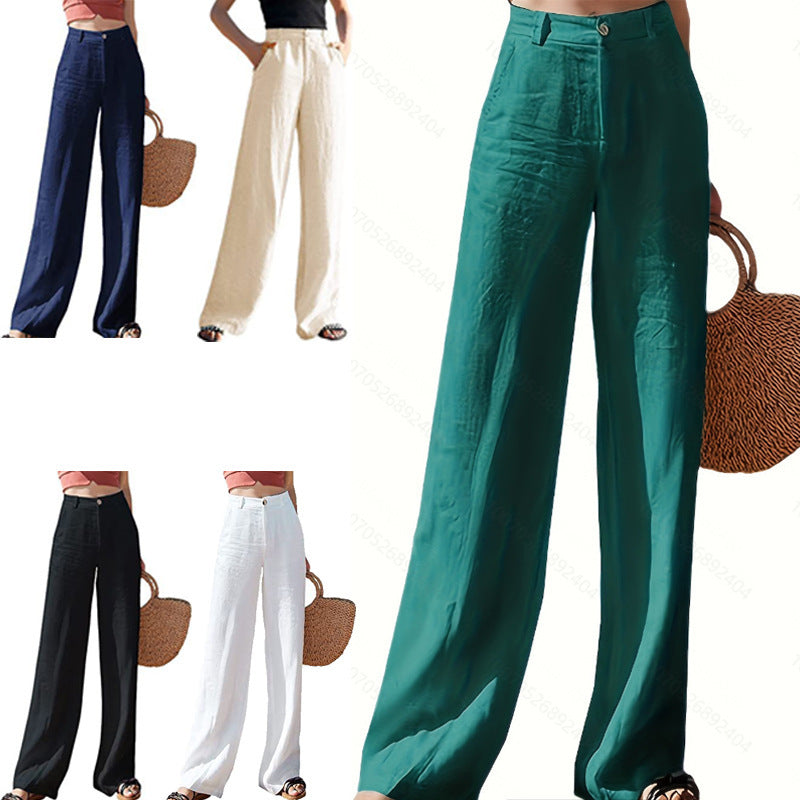 Damen Weite Hochtaillierte Hose mit vorne Knopfverschluss und seitlichen Taschen WW