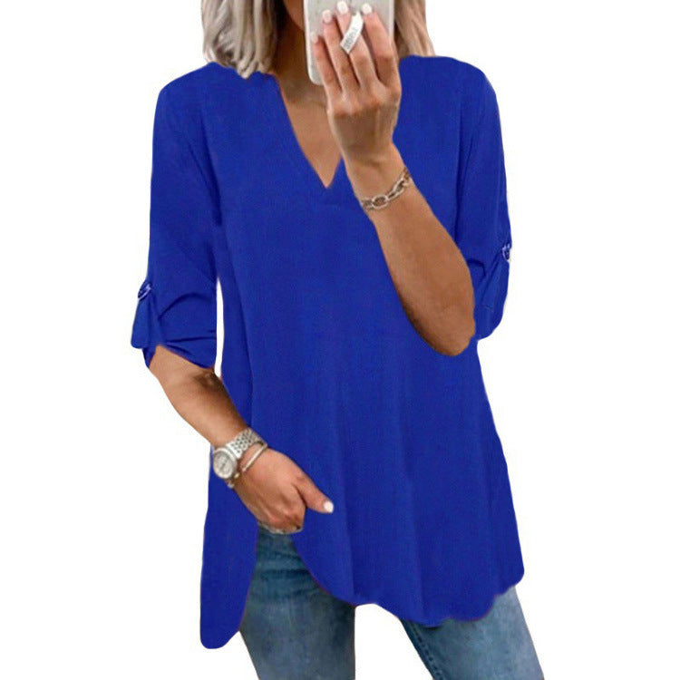 Damen lässiges V-Ausschnitt T-Shirt mit Rüschendetail WW