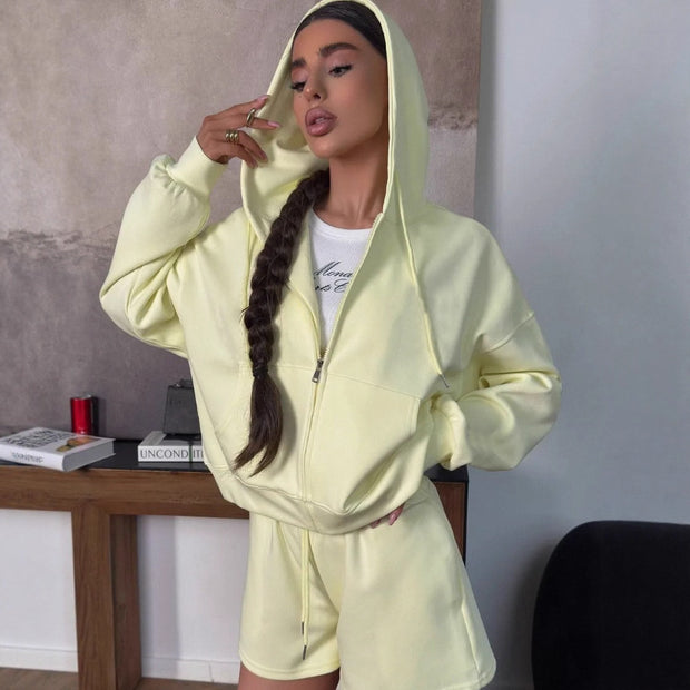 Damen bequeme Hoody-Shorts Kombination WW