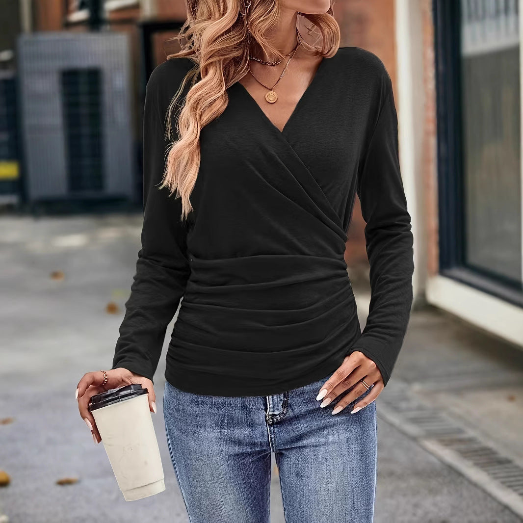 Damen Wickelshirt mit figurformendem Design und V-Ausschnitt W&W Mode