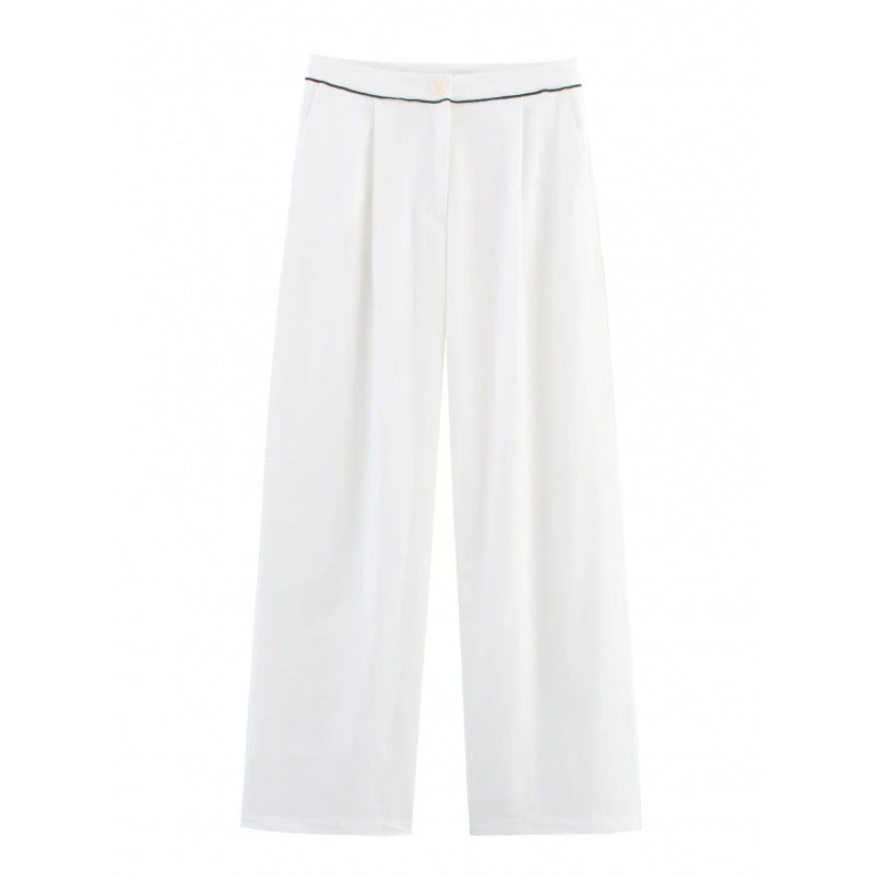 Damen weite Hochkannt-Hose mit eleganter Bundverzierung WW