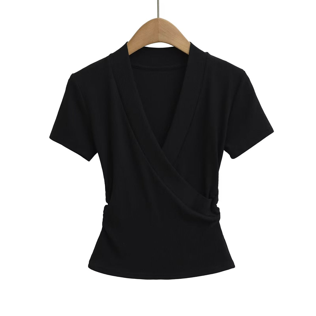 Damen Wickeloberteil mit elegantem V-Ausschnitt und figurumspielendem Schnitt W&W Mode