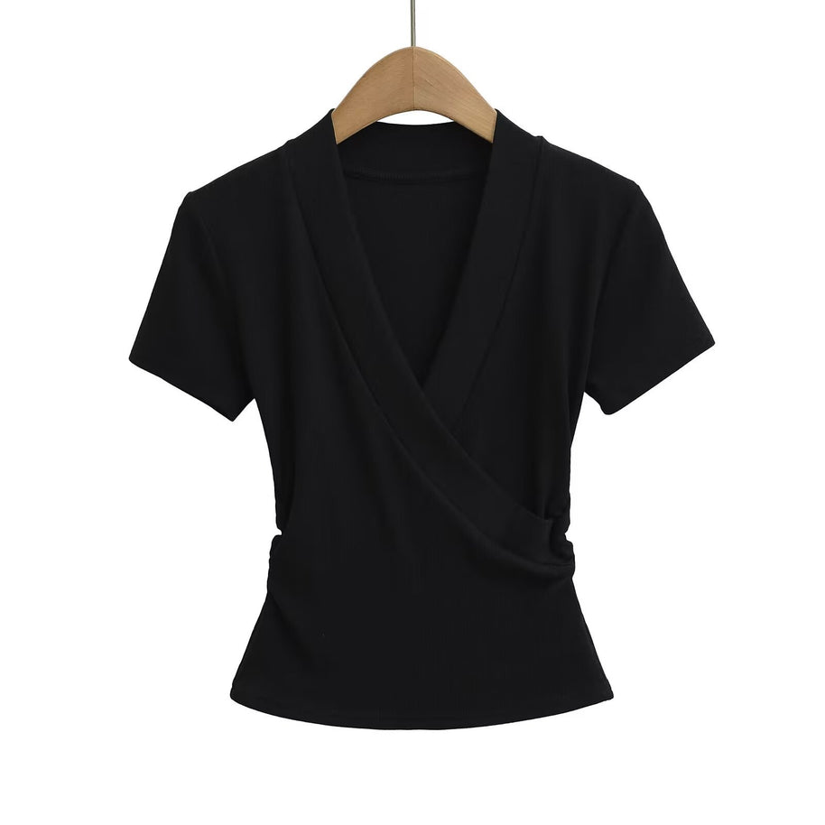 Damen Wickeloberteil mit elegantem V-Ausschnitt und figurumspielendem Schnitt WW