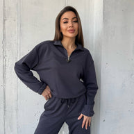 Damen sportliches Freizeit-Set mit hohem Kragen und elastischen Bündchen WW