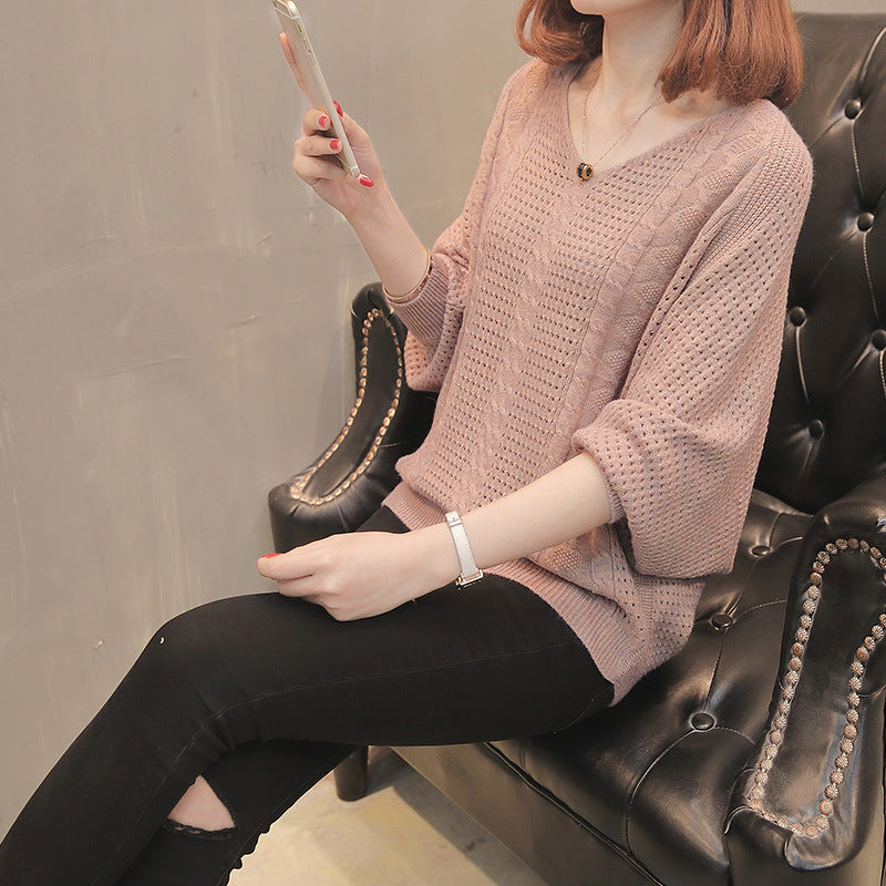 Damen Strickpullover mit V-Ausschnitt und luftiger Struktur WW