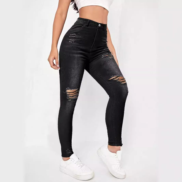 Damen Skinny Jeans im modischen Destroyed-Look mit hohem Taillenbund und komfortablem Stretch WW