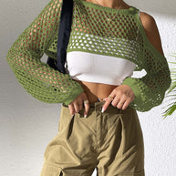 Damen lässiger Netzpullover mit offenen Schultern und weitem Schnitt WW