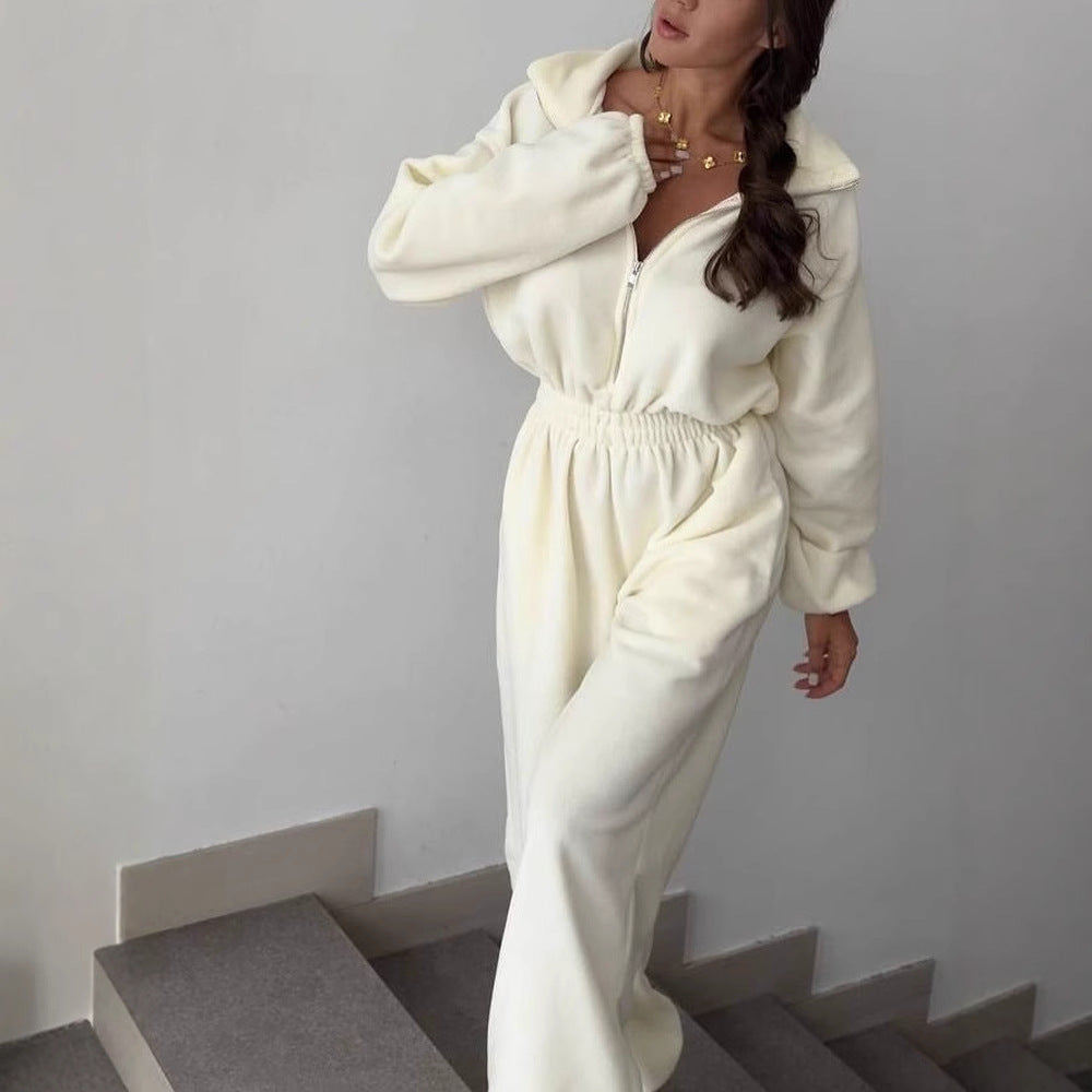 Damen bequemer und stylischer Fleece-Jumpsuit WW