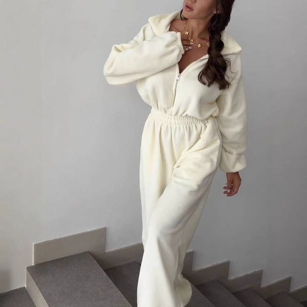 Damen bequemer und stylischer Fleece-Jumpsuit WW