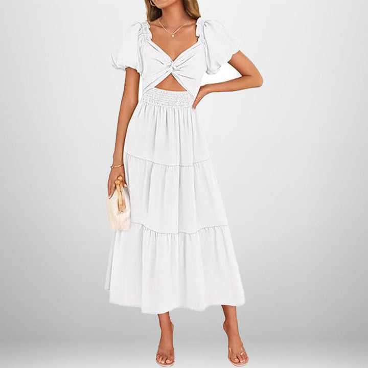 Damen Midi-Kleid mit floralem Twist und elastischem Taillengummi W&W Mode