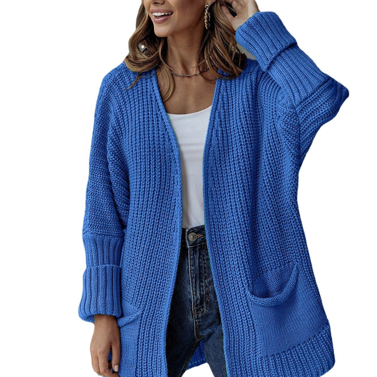Damen Strickjacke mit tiefem V-Ausschnitt und praktischen Taschen WW