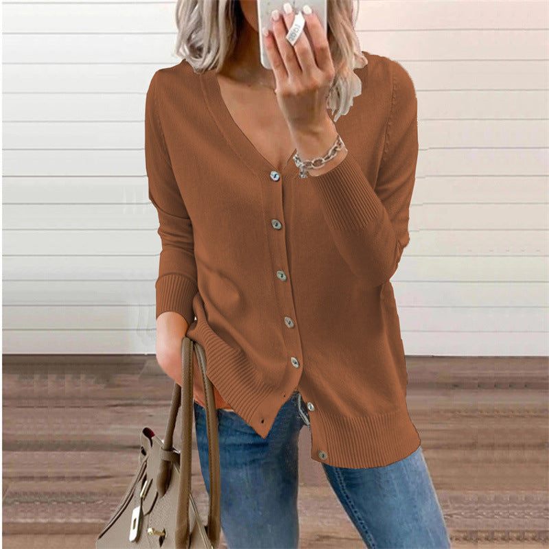 Damen Strickjacke mit modernen Knopfdetails und tiefem V-Ausschnitt WW