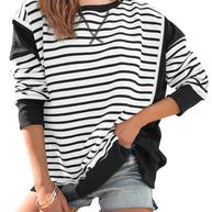Damen gestreifter Sweatshirt mit übergroßem Schnitt WW
