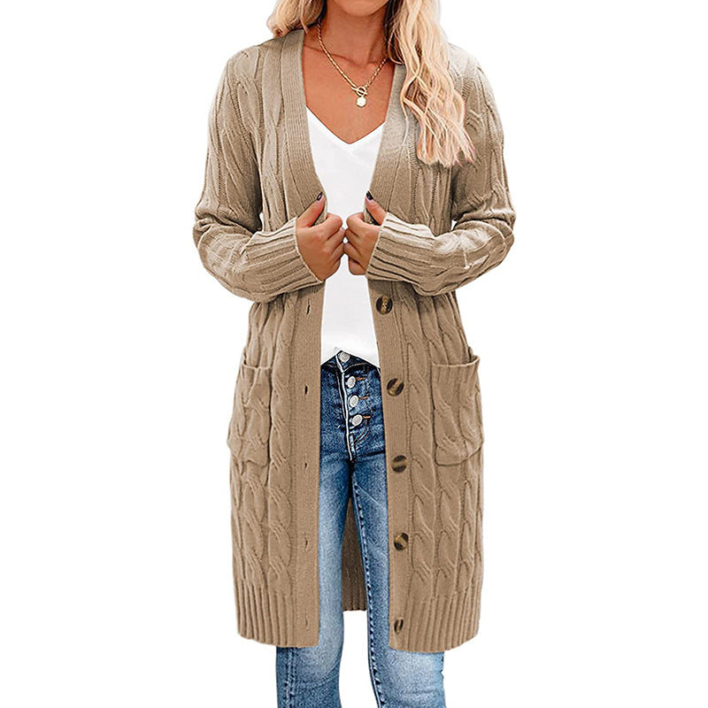 Damen Strickjacke mit asymmetrischem Zopfmuster und praktischen Taschen WW