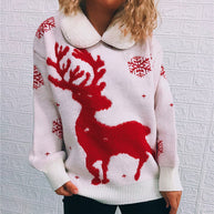 Damen Weihnachts-Pullover mit festlichem Rentier-Motiv und weichem Kragen WW