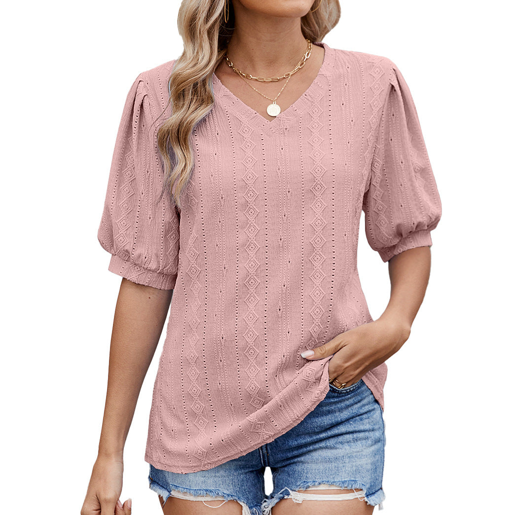 Damen Bluse mit eleganten Puffärmeln und feinem Lochmuster WW