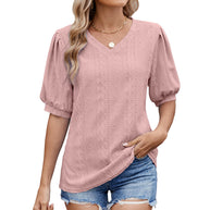 Damen Bluse mit eleganten Puffärmeln und feinem Lochmuster WW